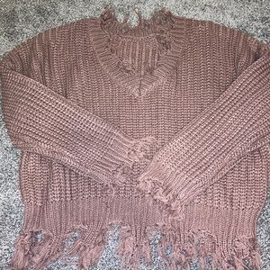 Purple frayed sweater